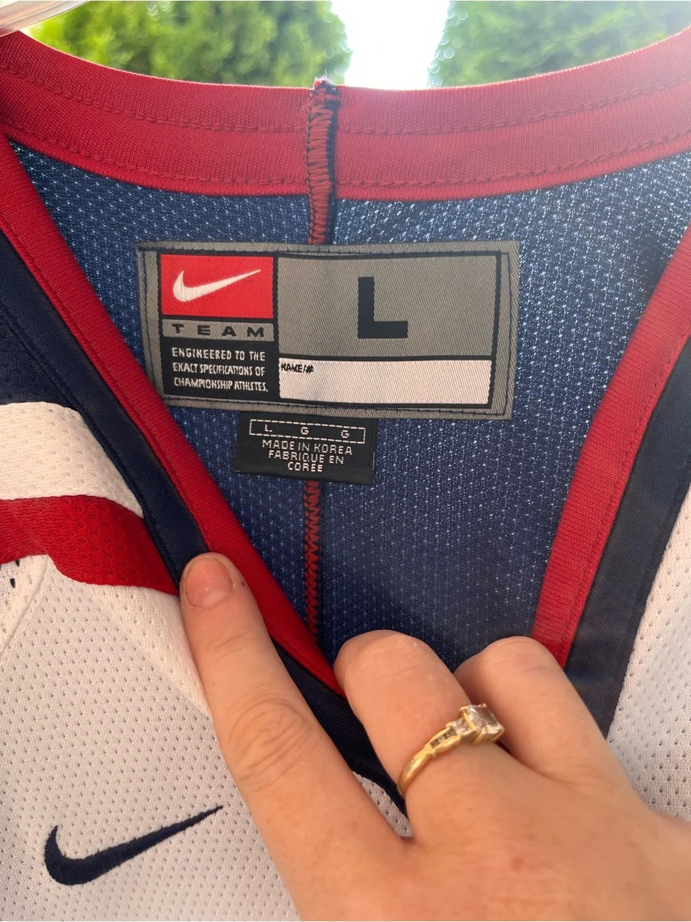 Vintage Nike Team USA Hockey Jersey White Red Blue Size Large